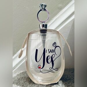 Heart to Heart I Said Yes Stemless Wine Glass with Diamond Ring Bottle Stopper